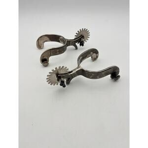 Vintage Cowboy Spurs Engraved Silver Iron Western Rodeo Horse Large Rowels